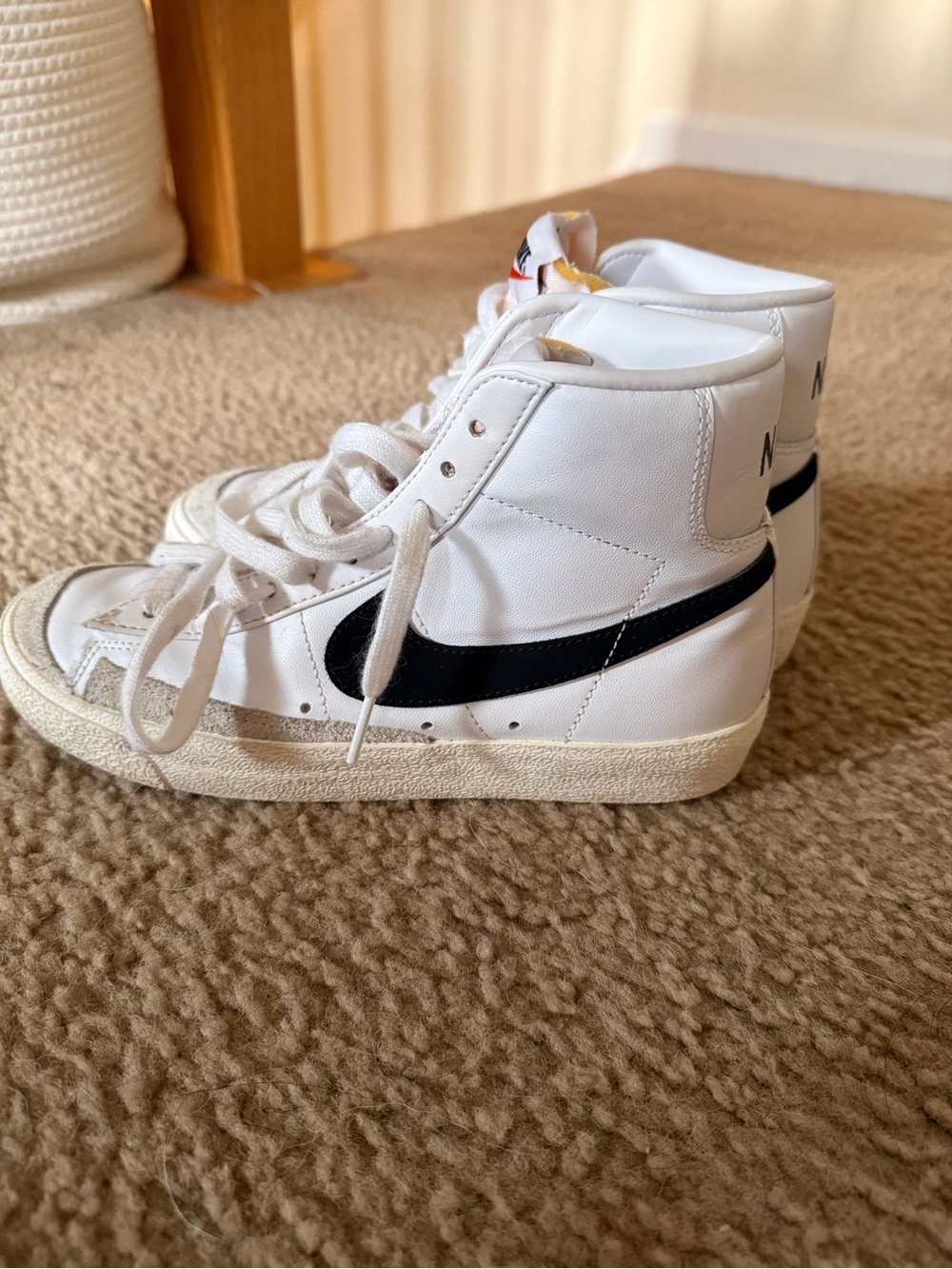 Nike White High-Top Sneakers with Pink Tongue and Black Swoosh